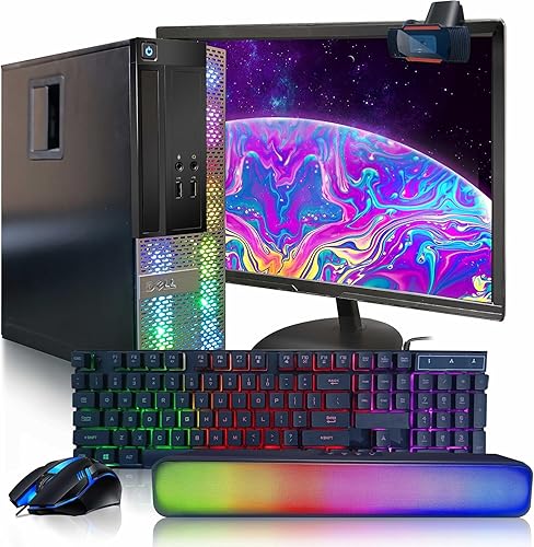 Dell OptiPlex RGB Desktop Computer PC, Intel Core i7 up to 3.8GHz, 16G RAM, 512G SSD, New 22 inch FHD LED Monitor, RGB Keyboard & Mouse, RGB BT Sound Bar, Webcam, WiFi, BT 5.0, W10P64 (Renewed)