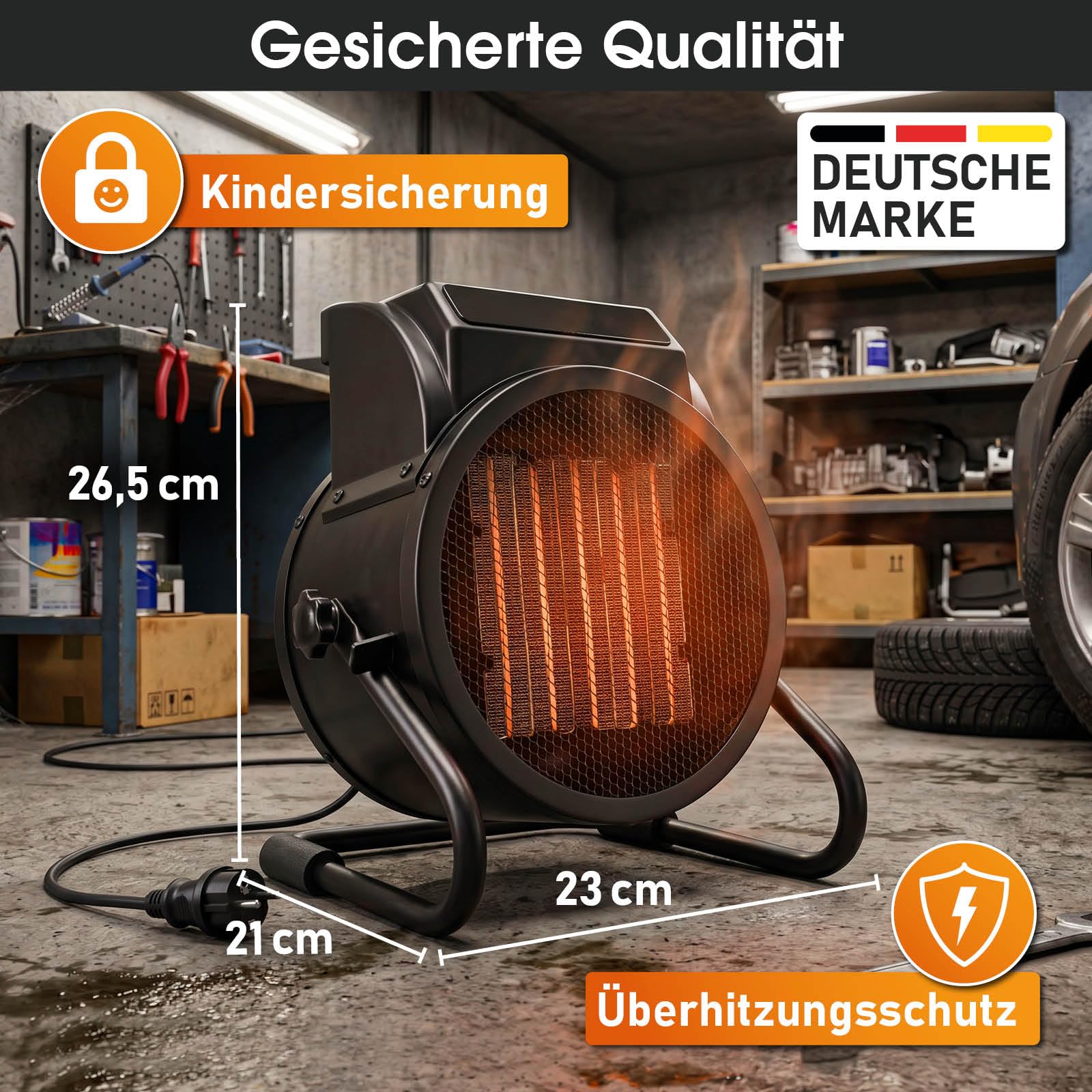 BRAST Keramik Heizlüfter 3000W | mit Temperaturfühler | LED-Bedienfeld