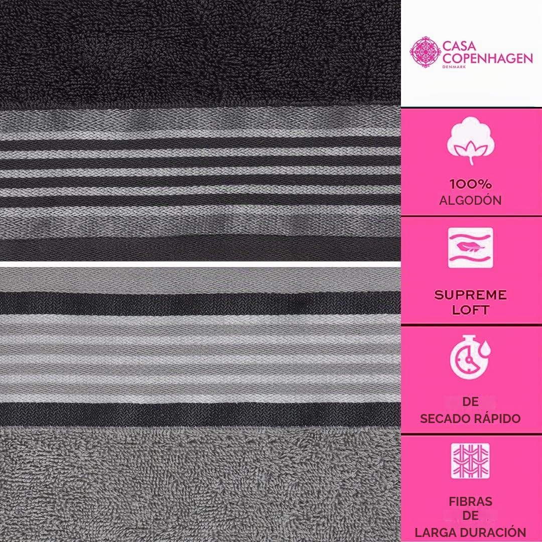 Casa Copenhagen 550gsm 2 Toallas de Baño Grandes 2 Toallas de Mano Grandes 2 Toallas de Algodón Egipcio Super Suave Juego de 6 Toallas para Baño Cocina y Ducha - Gris Mirage + Gris Granito