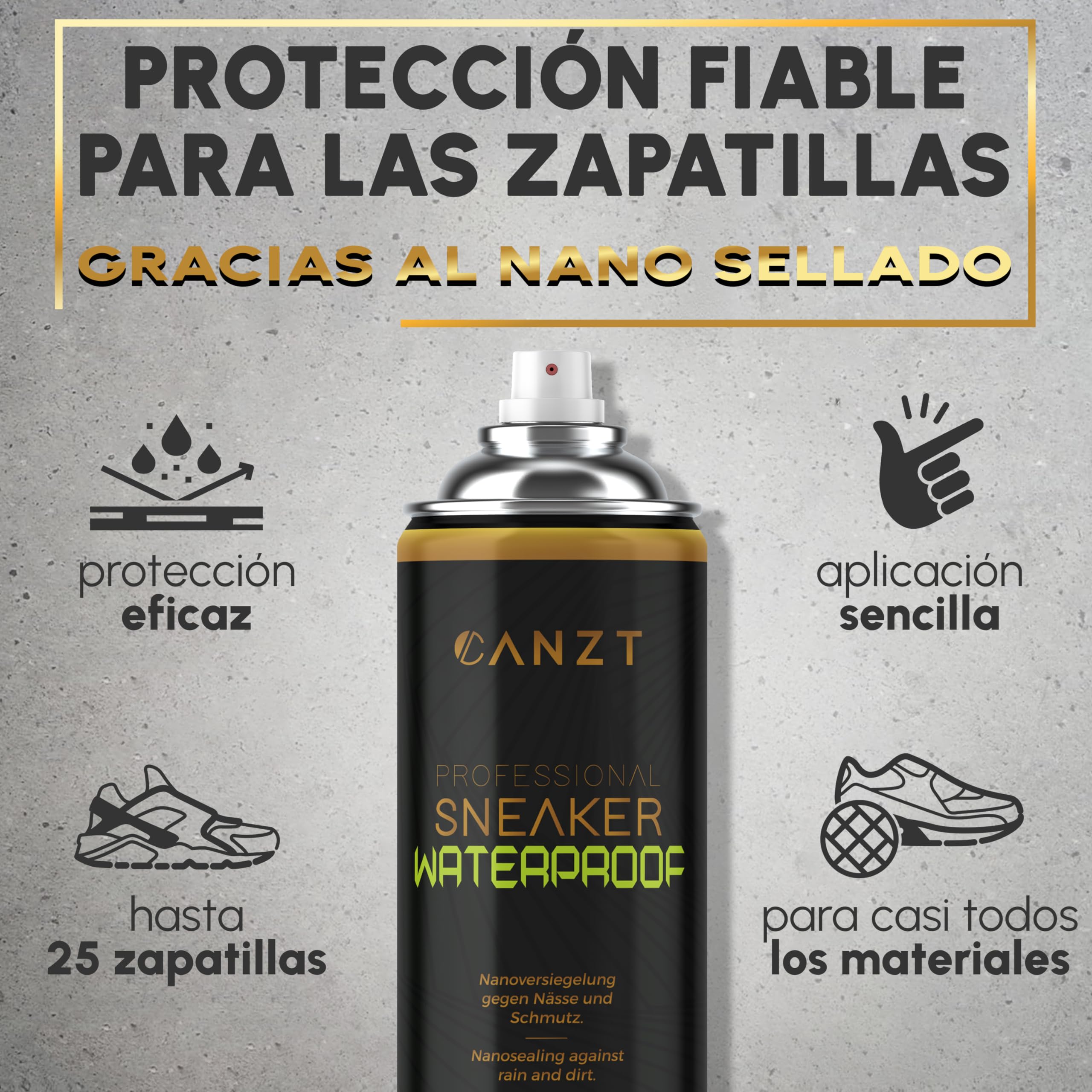 Canzt Spray Impermeabilizante Calzado 400 ml – Protección contra Agua y Suciedad para Zapatillas, Zapatos, Piel, Ante, Textil y Nubuck