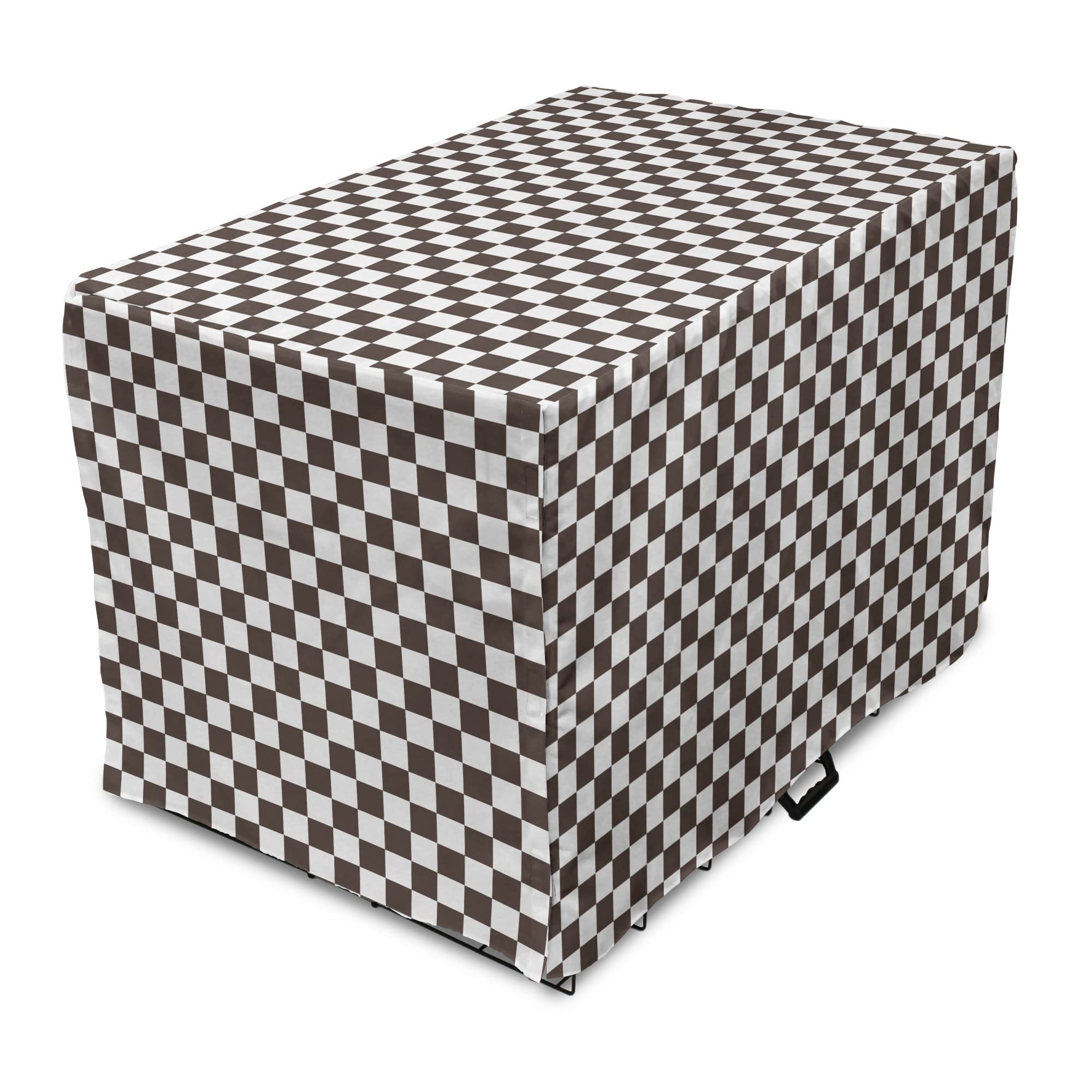 Lunarable Geometric Dog Crate Cover, Classical Checkered Pattern Contemporary Modern Design Simplistic Print, Easy to Use Pet Kennel Cover for Medium Large Dogs, 48 Inch, Dark Brown White