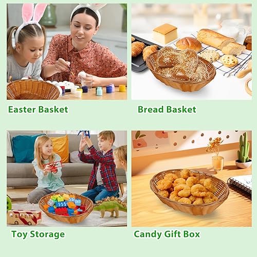 Miniatura 4 de DAJAVE Paquete de 20 cestas ovaladas de plástico, 9 x 6.9 x 2.36 pulgadas, cestas tejidas para pan de alimentos, cesta de almacenamiento de