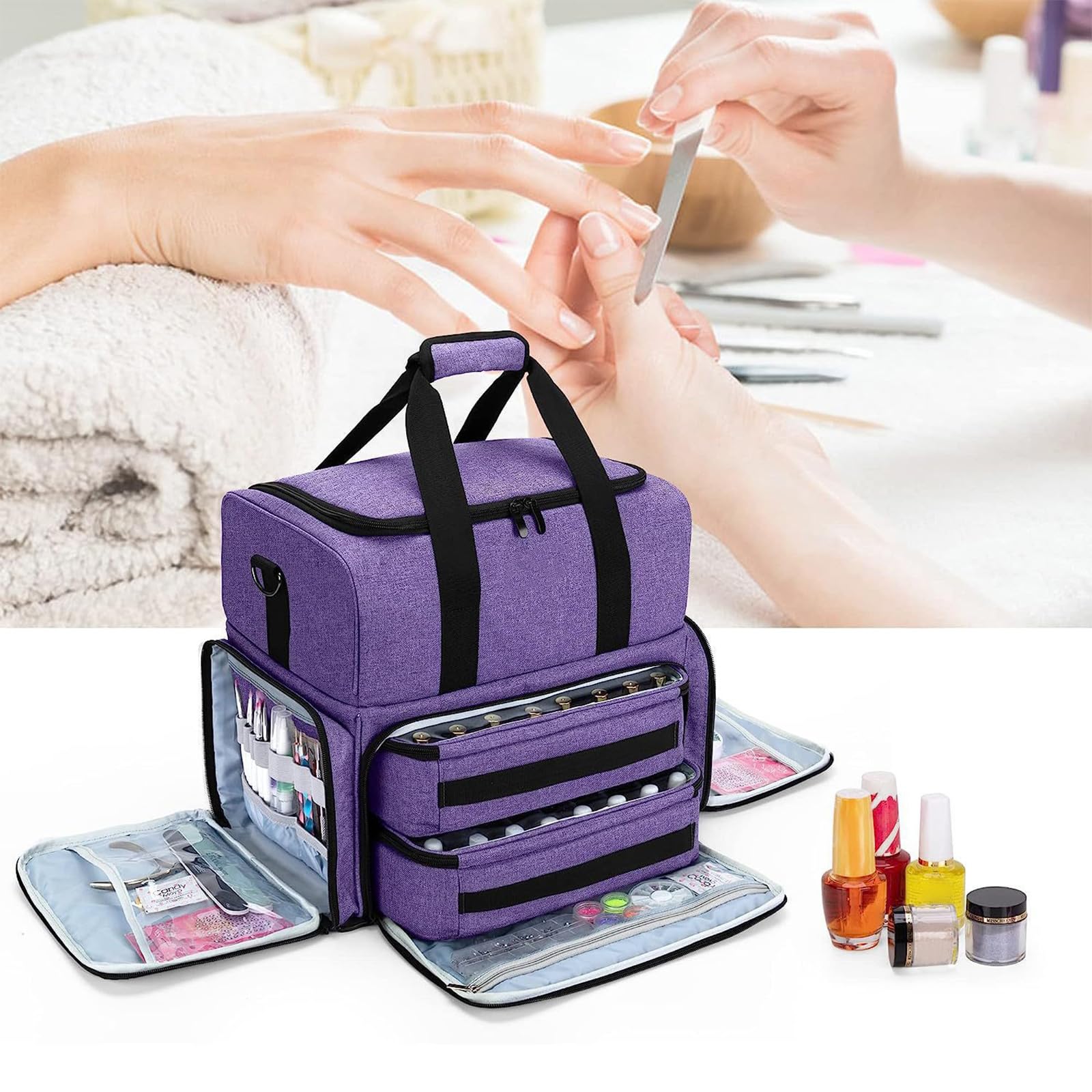 Mehrzweck Nagellack Aufbewahrungskoffer mit Kapazität für Flaschen, Nageltrockner und mehreren Werkzeugtaschen, Organizer, Maniküre Handtasche