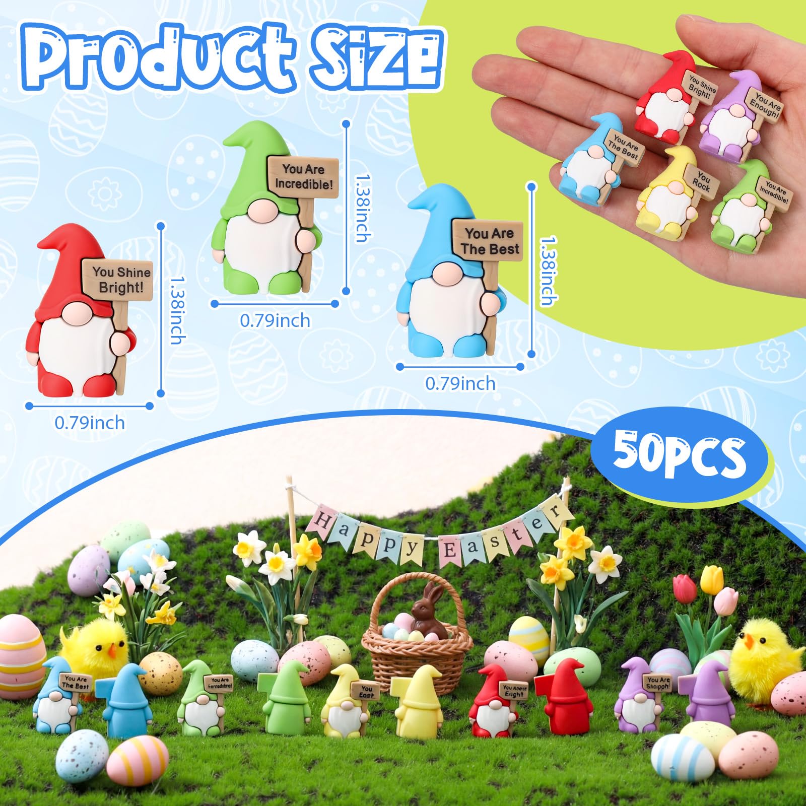 Bucherry Mini Positive Gnomes Figures Miniature Tiny Gnomes Figures Small Figurines to Hide Seek for Christmas Employee Gift Easter Stuffers Office Desk Party Favor Baby Shower Decor(50pcs,Classic)