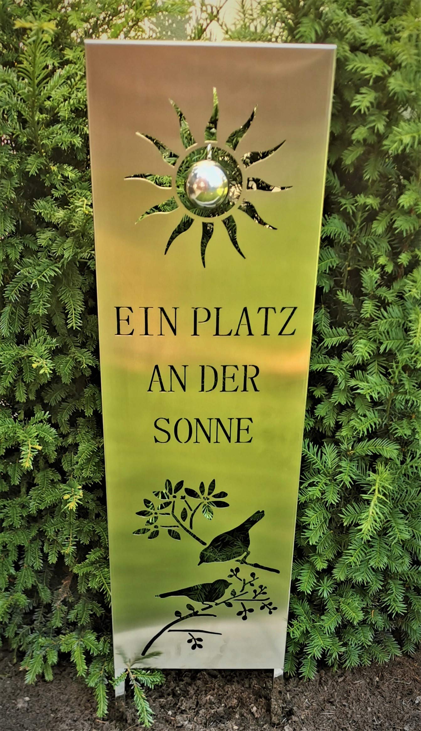 Gartenstecker Gartenschild EIN Platz an der Sonne aus Edelstahl matt gebürstet Abmessung 120x25x5 cm, Silber, 120 cm