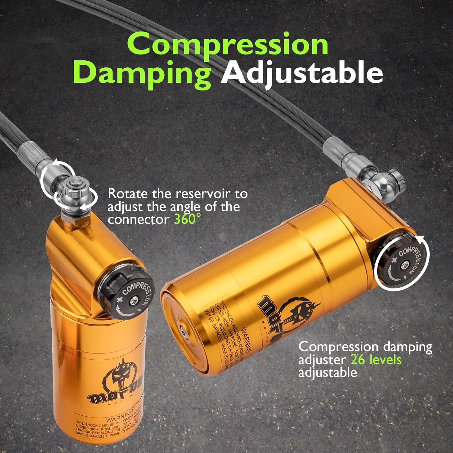 Mofun Remote Reservoir Rear Suspension Shocks with Gold Reservoir Compatible with Harley Touring Road King Electra Street Road Glide 2014-2024