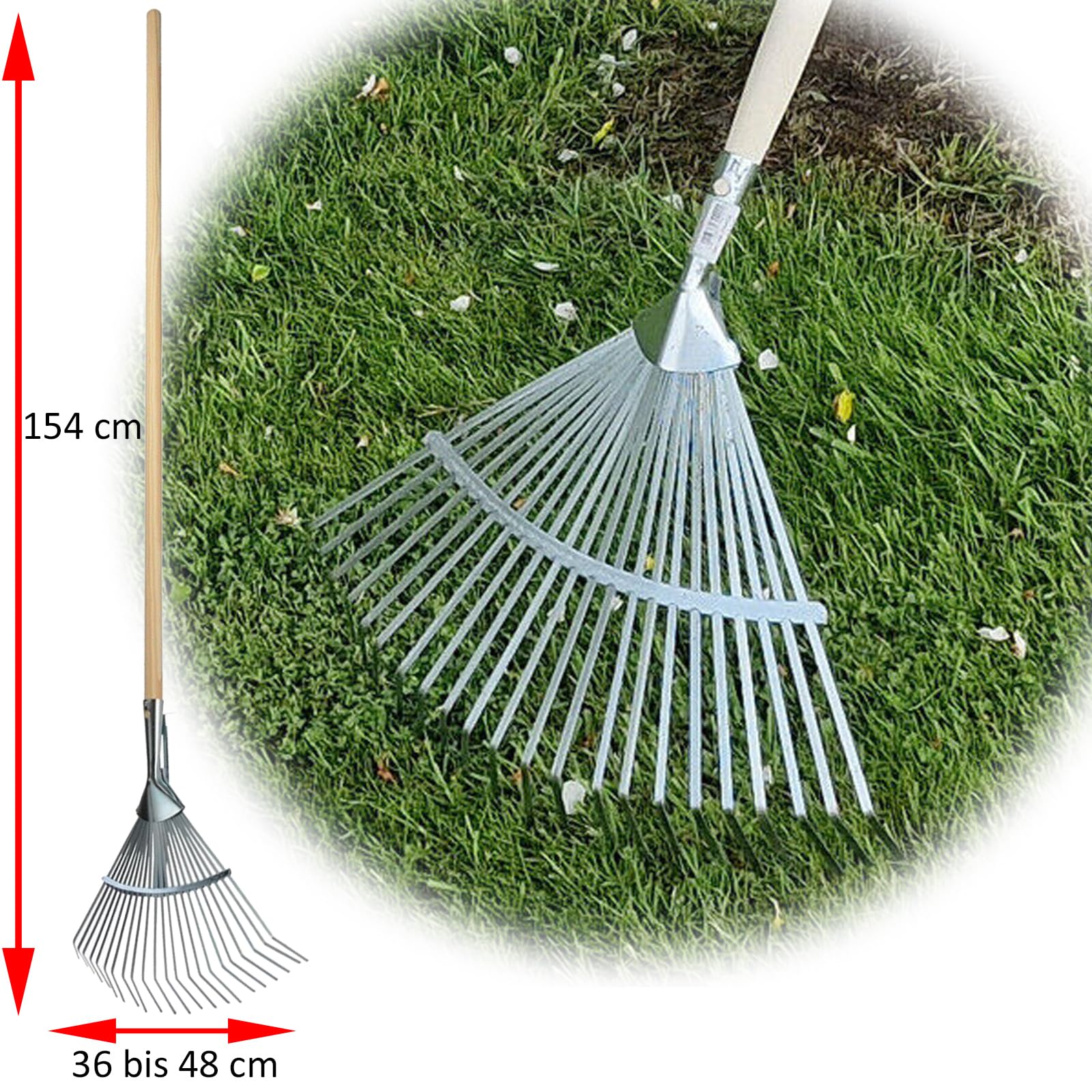 Garten Gerät Harke Rasen Boden Erde Rechen Metall Zinken Gartenrechen mit und ohne Holz Stiel (Rechen verzinkt verstellbar mit Stiel)