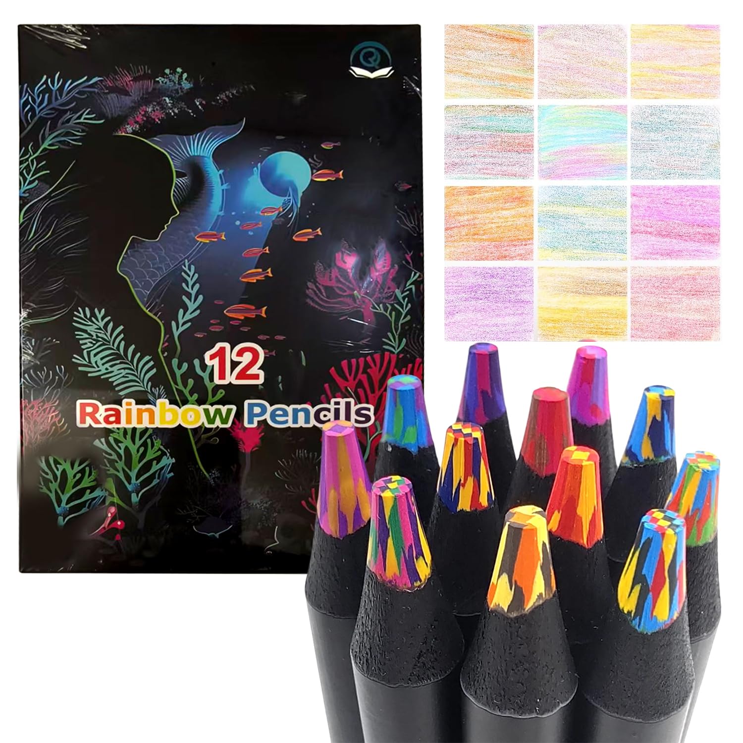 Wuneiox Colouring Pencils, 12PCS, No Dirty Hands, Rainbow Colouring Pencils
