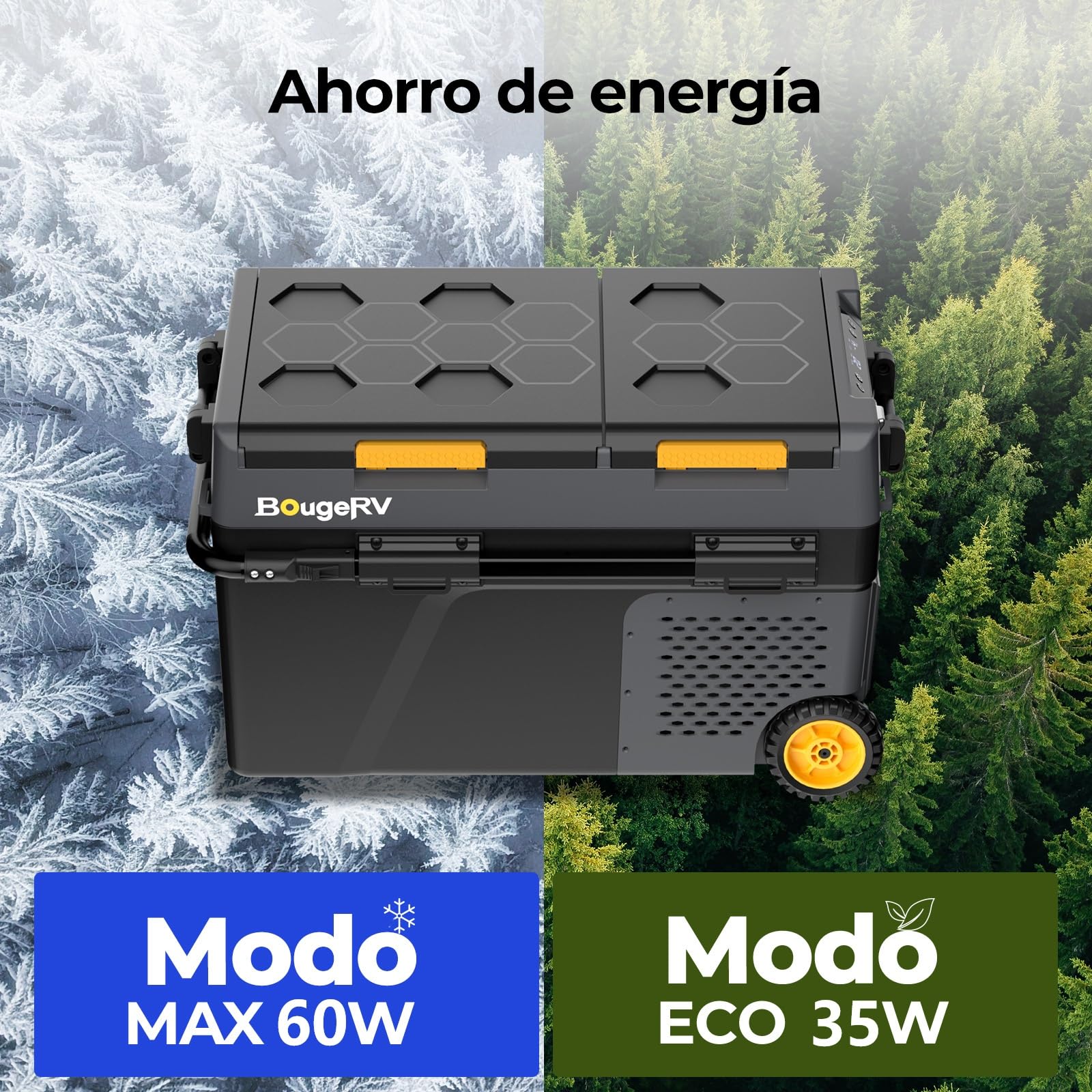 BougeRV CRD2 V2.0 49L Nevera Coche Freezer Doble Puerta Doble Zona Compresor Ruedas Asa 12V 24V 230V Frigorífico Camping Eléctrico App IPX4, -20℃~20℃ (Novedad 2026)