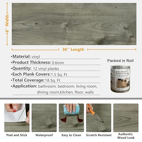 Miniatura 9 de VEELIKE Paquete de 12 pisos de vinilo de madera reciclada azul de 6 x 36 pulgadas, despegar y pegar, impermeable, aspecto de madera, tablones de