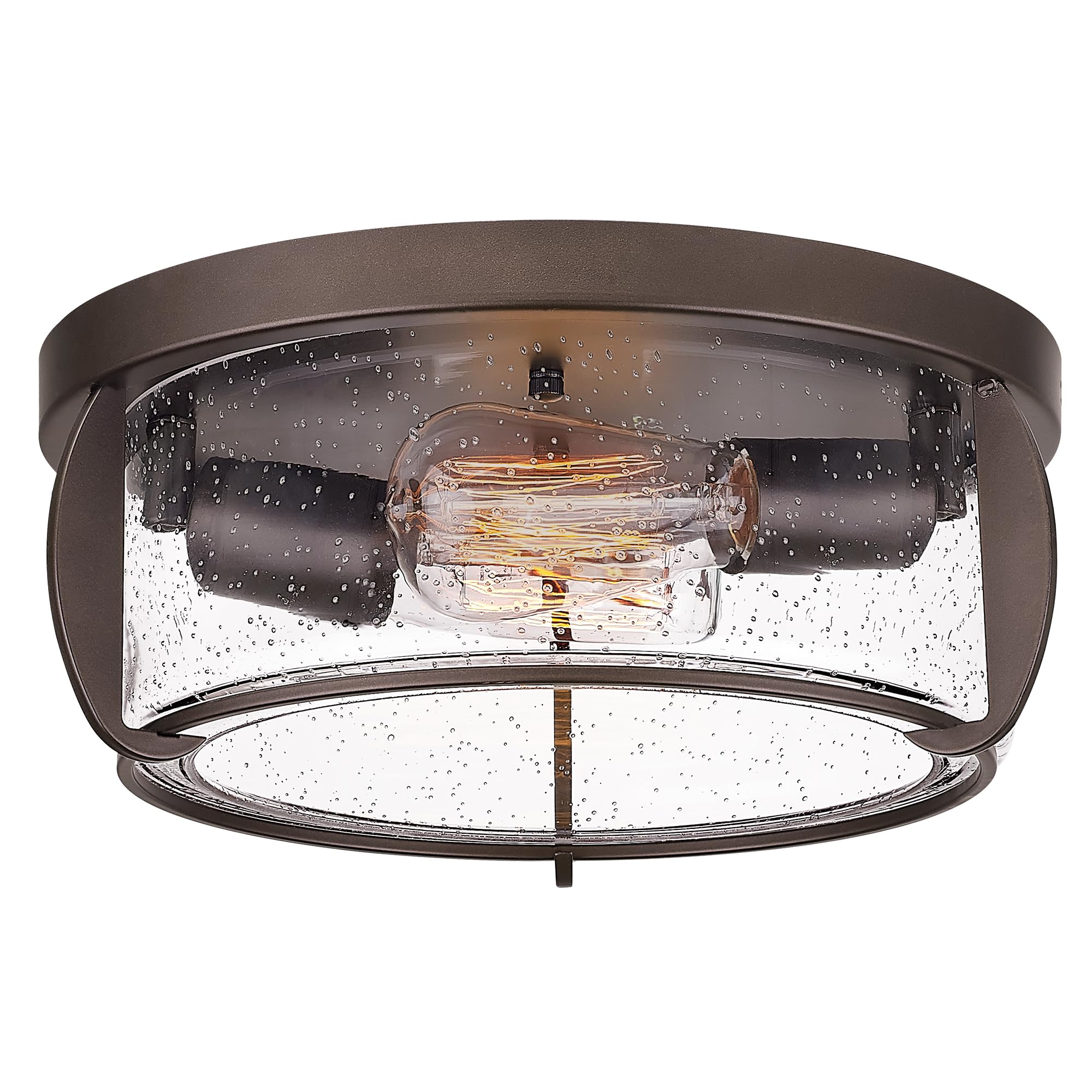 Photo 1 of Seeded Glass Flush Mount Ceiling Light, HWH Farmhouse Light Fixtures Ceiling Mount 12 Inch, Industrial Ceiling Light Fixture for Kitchen Hallway, Oil-Rubbed Bronze Finish, 5HJF73F ORB Round - ORB+Seeded Glass