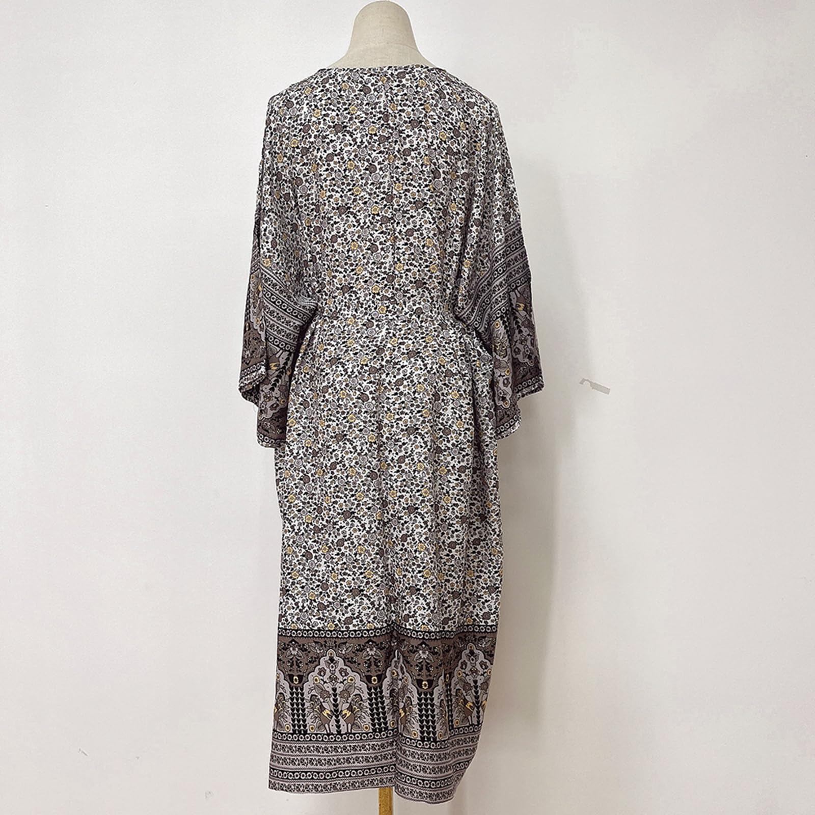 Traje de baño tipo kimono de manga larga para mujer, con flores, frente abierto, holgado, chal, vestido de playa con cinturón