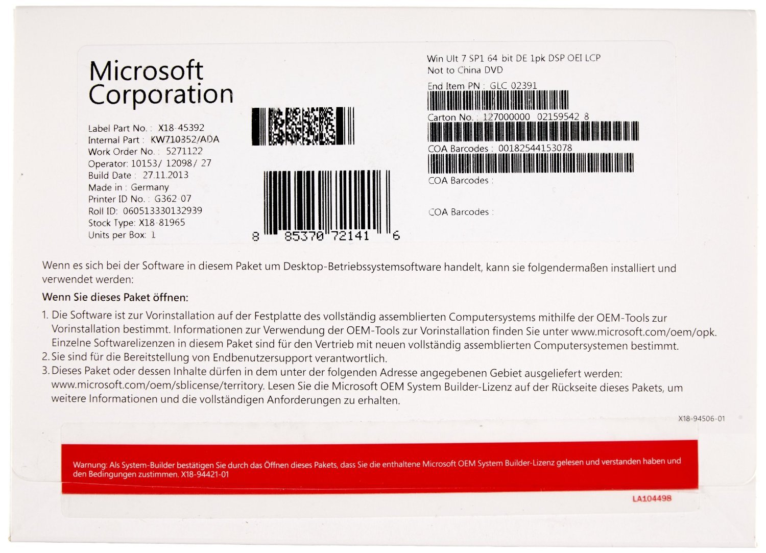 Windows 7 Ultimate 64 Bit OEM inkl. Service Pack 1
