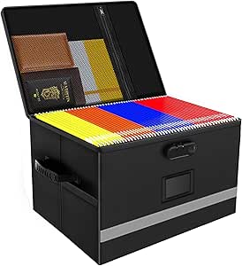 Grarg File Box with Lock, Fireproof Filing Box Document Storage Organizer for Hanging Letter/Legal File Folder, Portable File Cabinet with Handle for Home Office
