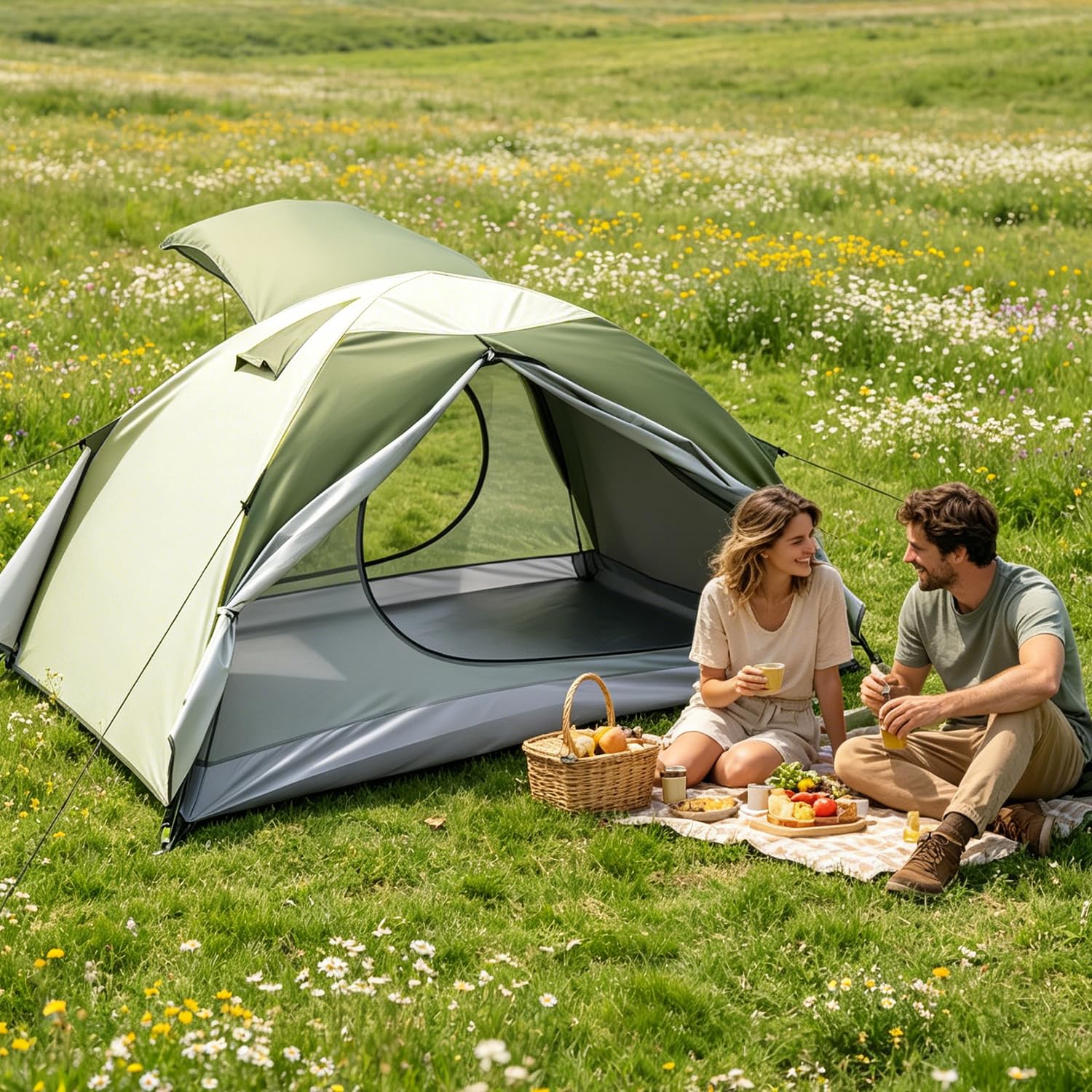 Tienda de Campaña 1-2 Personas, Doble Capa Acampar Tienda con Ventilación, Ultraligera, Impermeable (3000 mm), Fácil de Instalar, 3-4 Estaciones, Ideal para Camping, Senderismo, Trekking