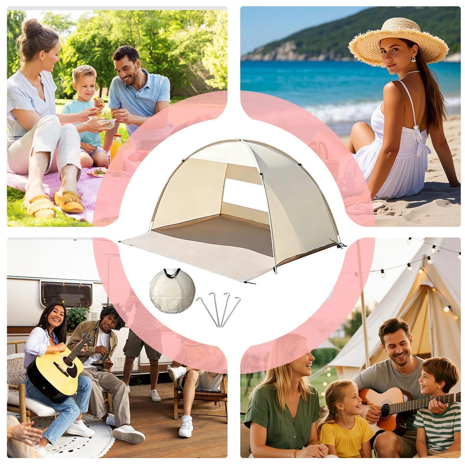 Tenda da Spiaggia Ombrellone Portatile Facile da Montare | Tenda Ombrellante per 3-4 Persone, Campeggio, Giardino, Picnic, Famiglia, Pesca, Escursionismo, Viaggio, Trekking