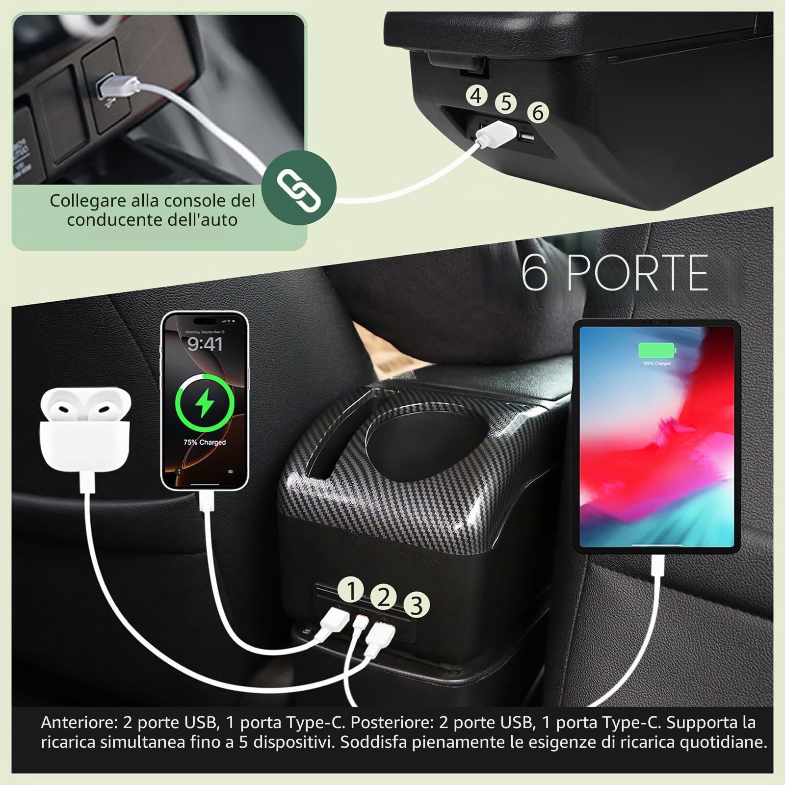 ZENVI Compatible with Ford Fiesta Braccioli 2008-2016 | Stile Nero,Braccioli,Console Centrale Organizer Immagazzinaggio Scatola,Utilizzabile Per Autisti Supporto Gomito