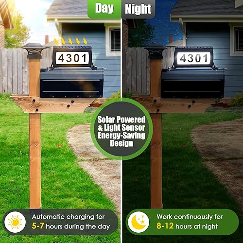 Miniatura 6 de Etetale Letrero de dirección solar, 3 colores en 1, impermeable, para buzón exterior de doble cara emisor de luz, número de casa para señalización