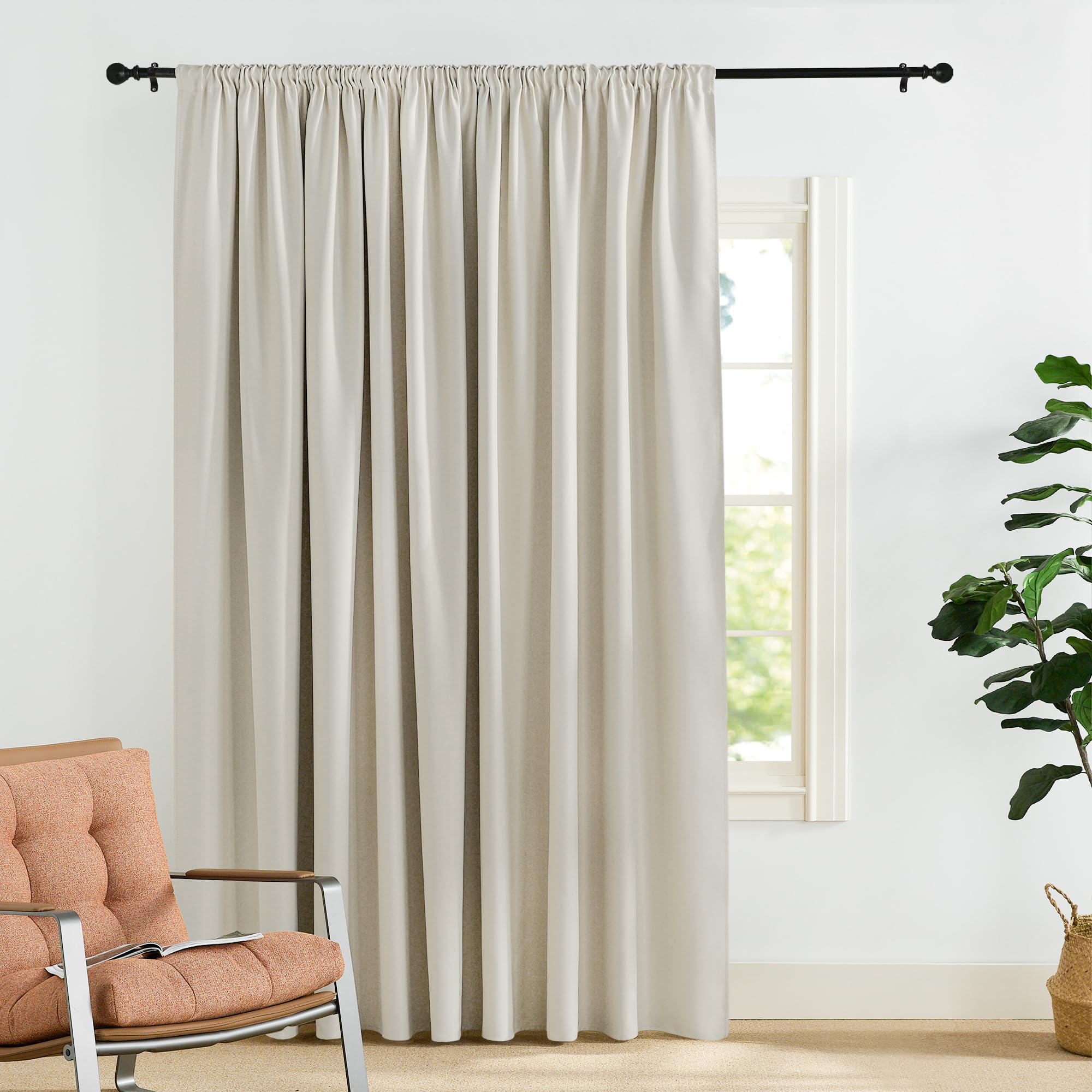 PONY DANCE Cortinas Salon Opacas de 3 Metros, Cortinas Termicas Aislantes Frio y Calor con Fruncidas, Separador del Ambiente 1 Panel para Dormitorio,300x260cm,Beige Claro