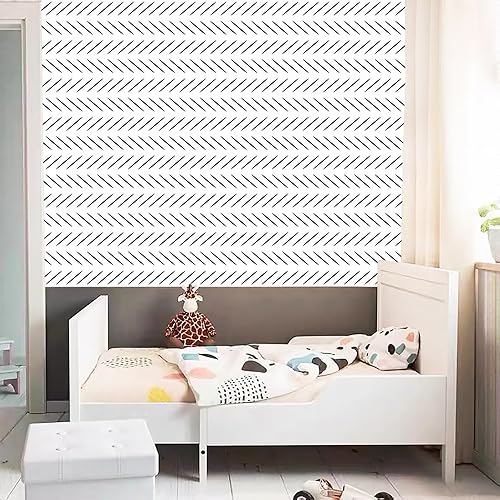 Miniatura 6 de Yun-aeon Papel tapiz de espiga blanco y negro de 17.5 x 120 pulgadas, papel de contacto moderno, geométrico extraíble, papel tapiz autoadhesivo para