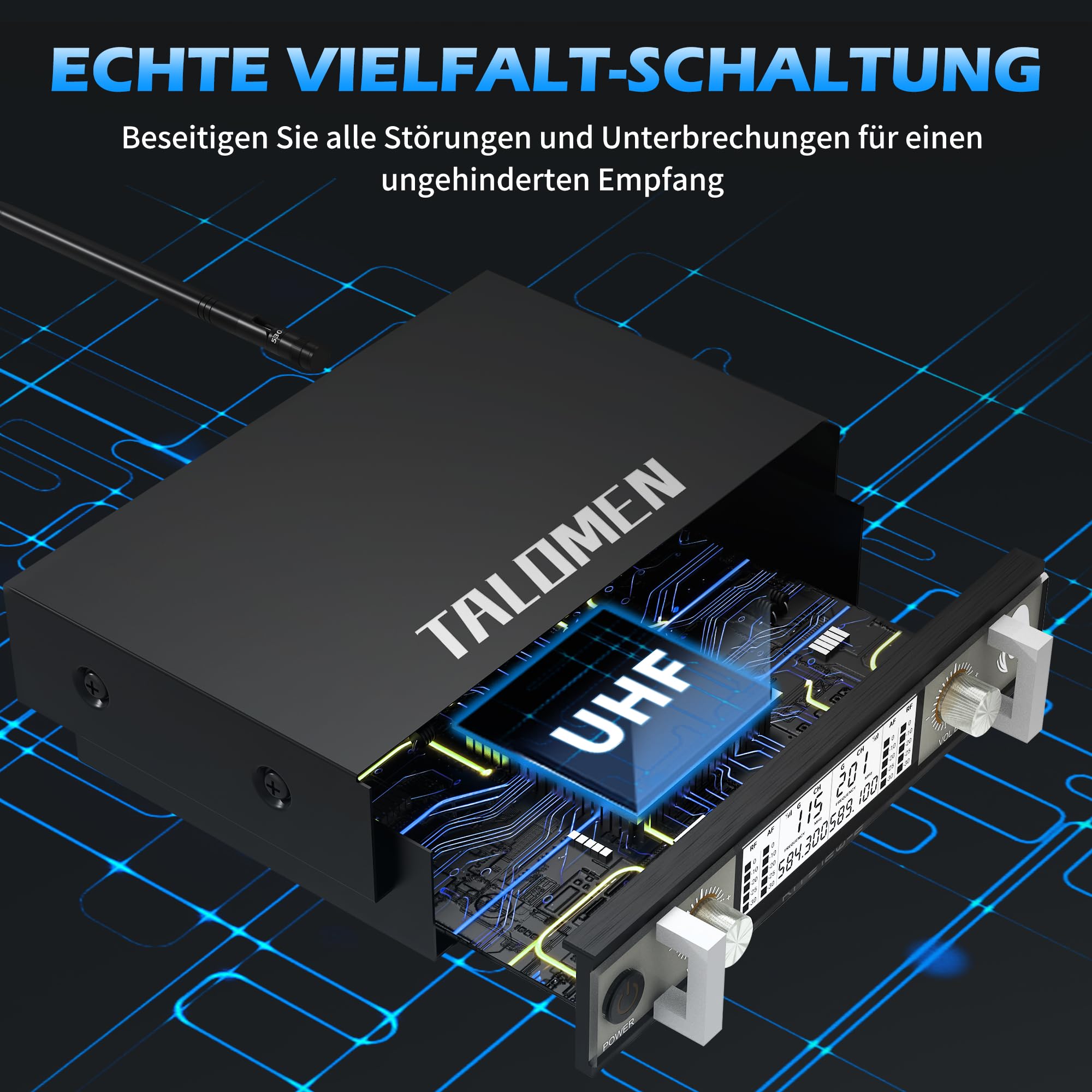talomen UHF Funkmikrofon Set, 2 Kabellose Handmikrofone aus Metall, Dynamische Mikrofone mit Auto-Scan, 120 m Reichweite, Dual Channel Empfänger, für Gesang, Karaoke, Party, DJ, Kirche – K120 Schwarz