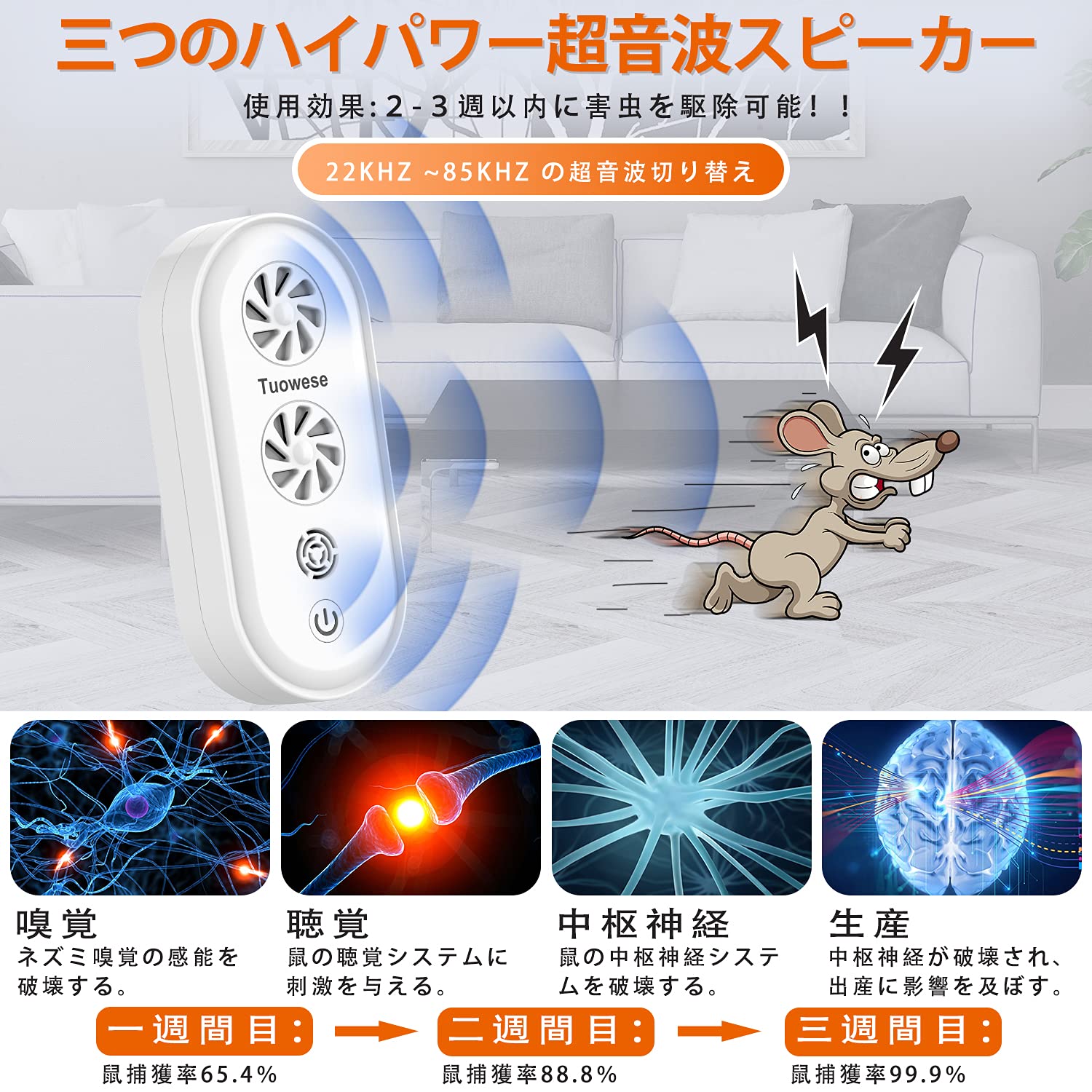 Amazon | ネズミ駆除 超音波 ネズミ撃退器 害虫駆除器 SEN+壁を