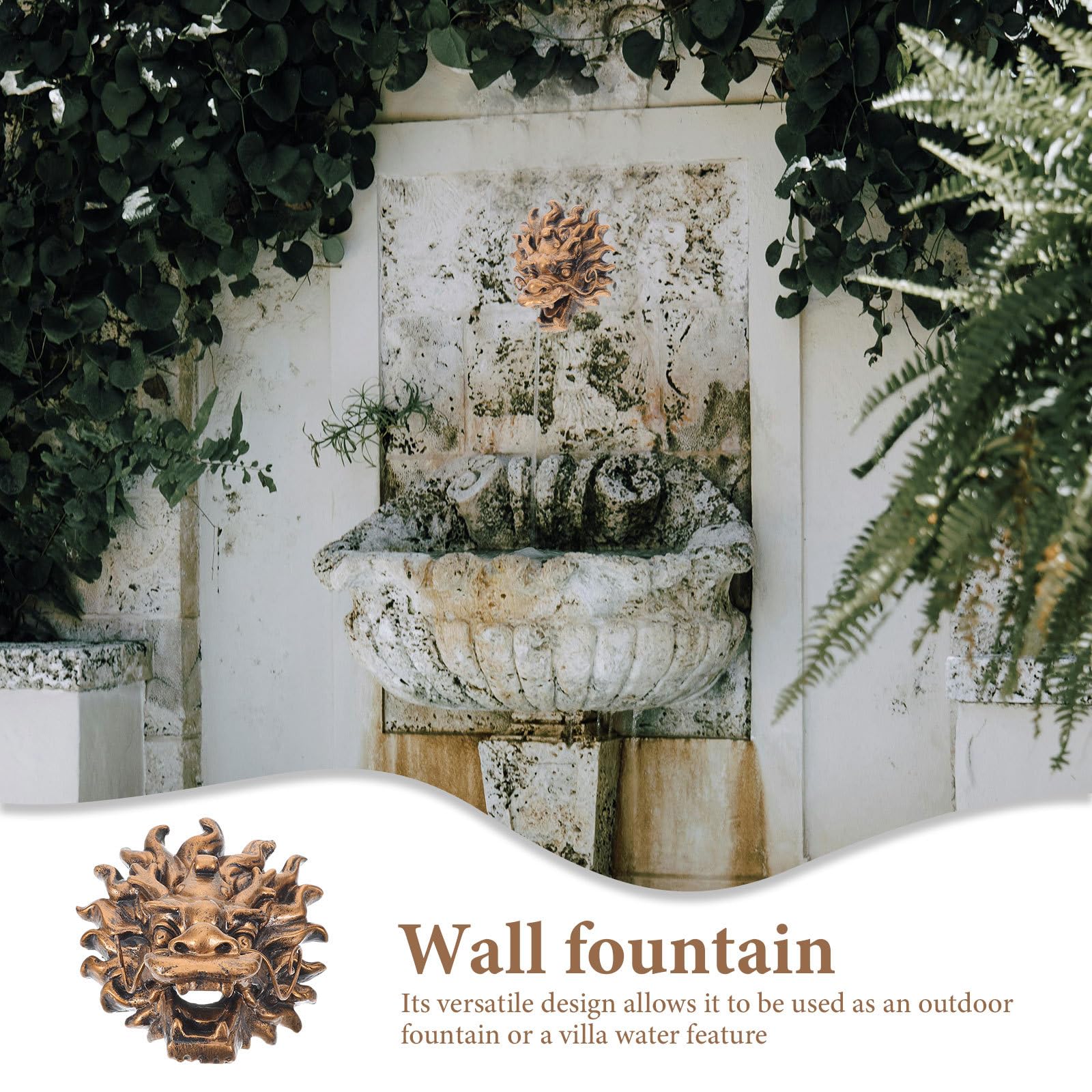 Fontana a Muro Testa di Drago per Esterni, Villa, Resina