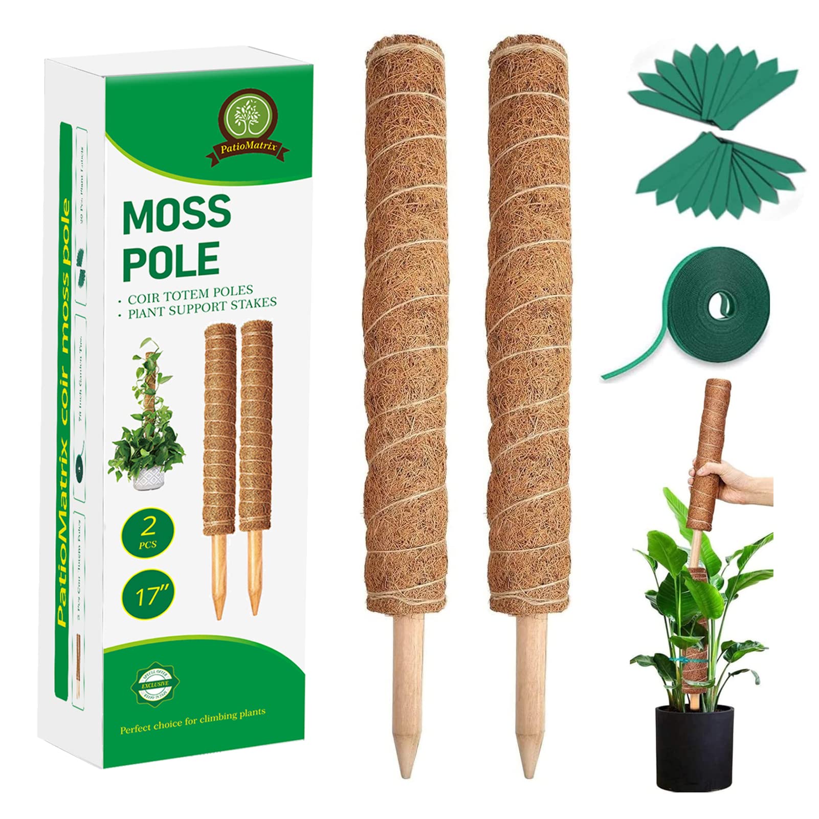 2 Pcs Moss Pole Coco Coir Poles Extending to 28.7 Inches, Extension Poles for Climbing Plants Monstera