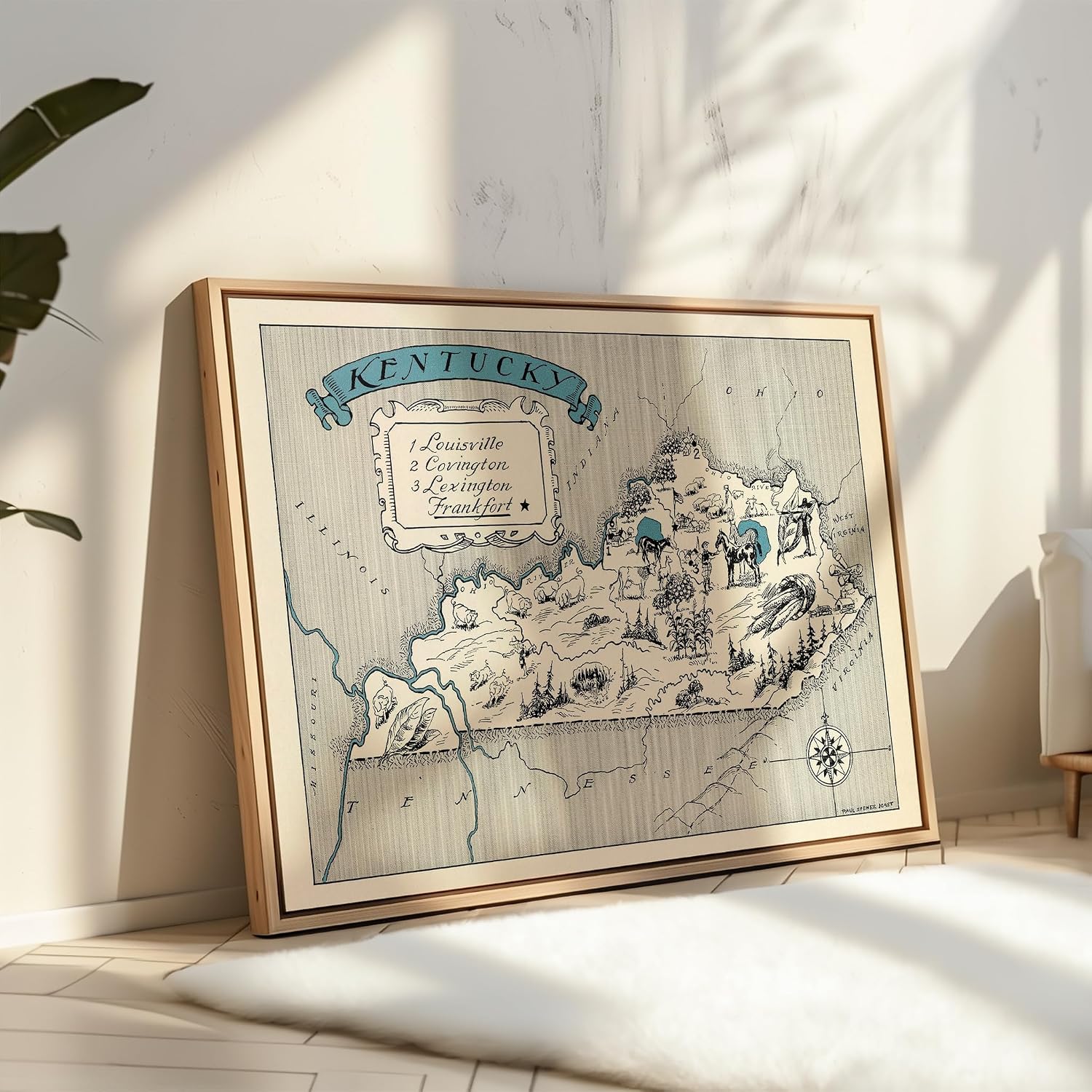 Poster Master Vintage Map Print - Retro Kentucky State Poster - Educational Art - Gift for Teacher, Student, Travel Lover - Wall Decoration for Classroom, Office, Dorm - 8x10 UNFRAMED Wall Art