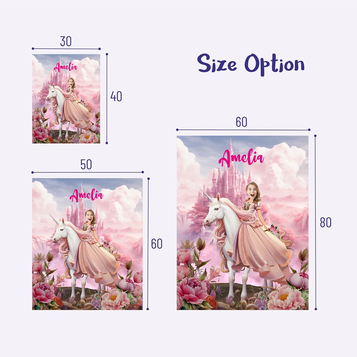Factory4me Make Your Own Blanket, Personalized Photo Blanket, Princess and Unicorn Gifts for 5 Year Old Girls, Romantic Gifts for Her, 30 x 40 Customized Blankets with Pictures, Birthday KC32