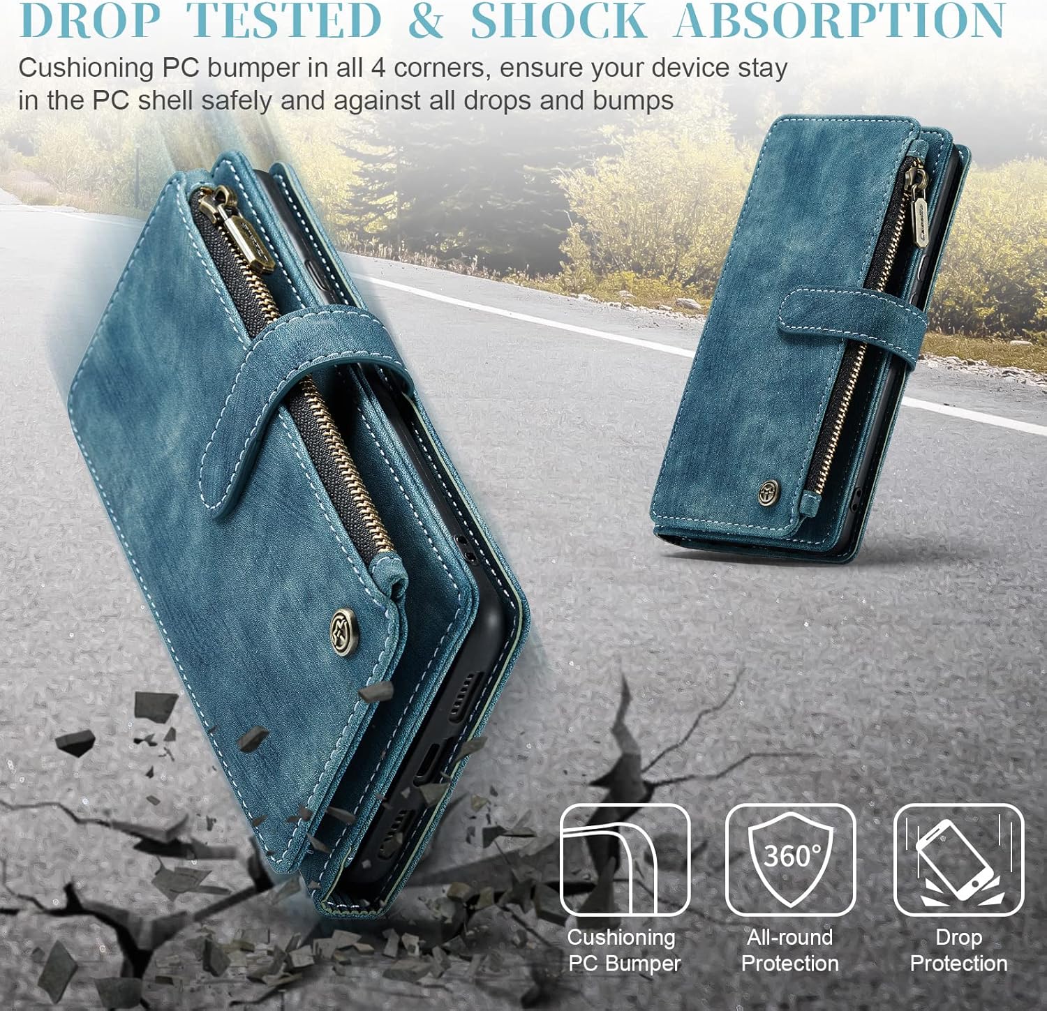 for Google Pixel 8 5G Case, Flip Cover Pixel 8 5G with Card Holder Kickstand Lanyard, Shockproof Leather Wallet with Soft TPU Bumper Anti-Scratch Camera Protector for Men Women 2023, Blue