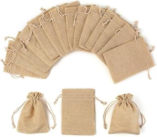 Small Burlap Bags with Drawstring - 24 Pcs Muslin Bags Natural Burlap Bags - Reusable Burlap Gift Bags with Drawstring Jewelry Burlap Sack Medium - Burlap and Lace Wedding Favor Bags for Parties
