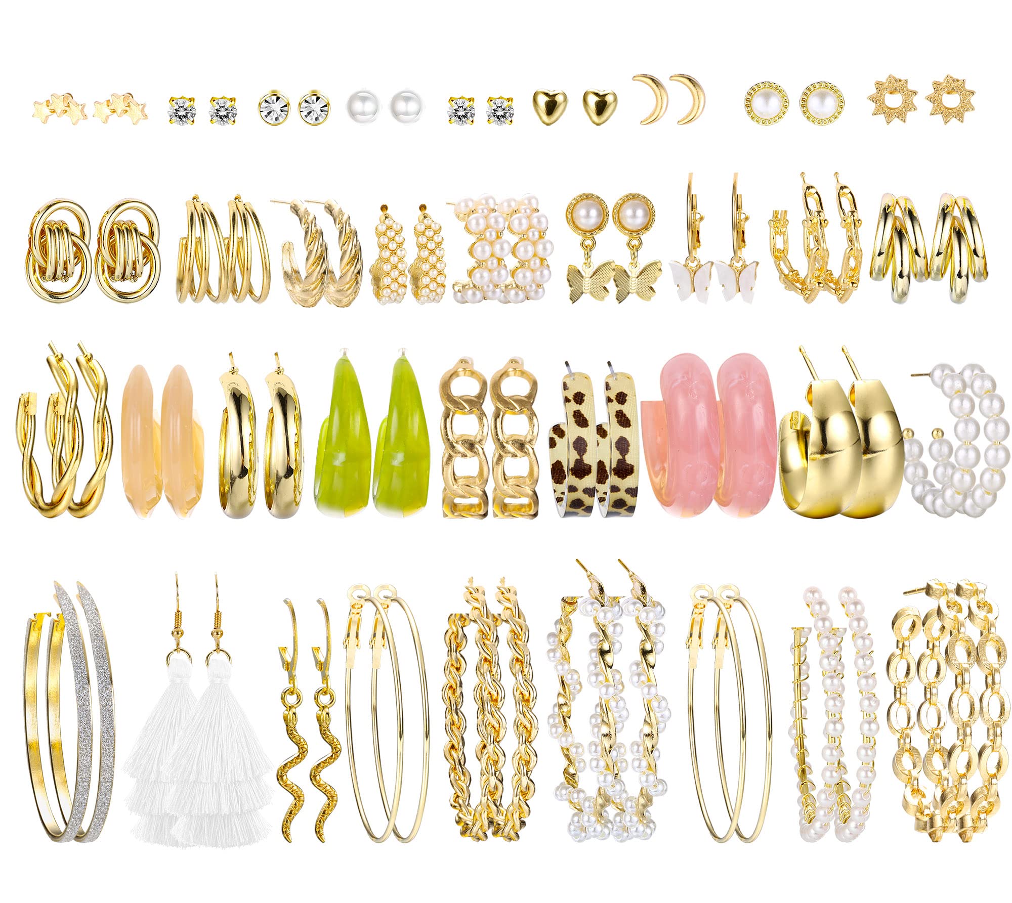 LOLIAS 30-41 Pares Pendientes Aro de Oro Pendientes Dorados para Mujer Niñas Tachuelas Colgantes Conjunto Pendientes de Oro Piercing de Joyería Hipoalergénica Pendientespara Regalo