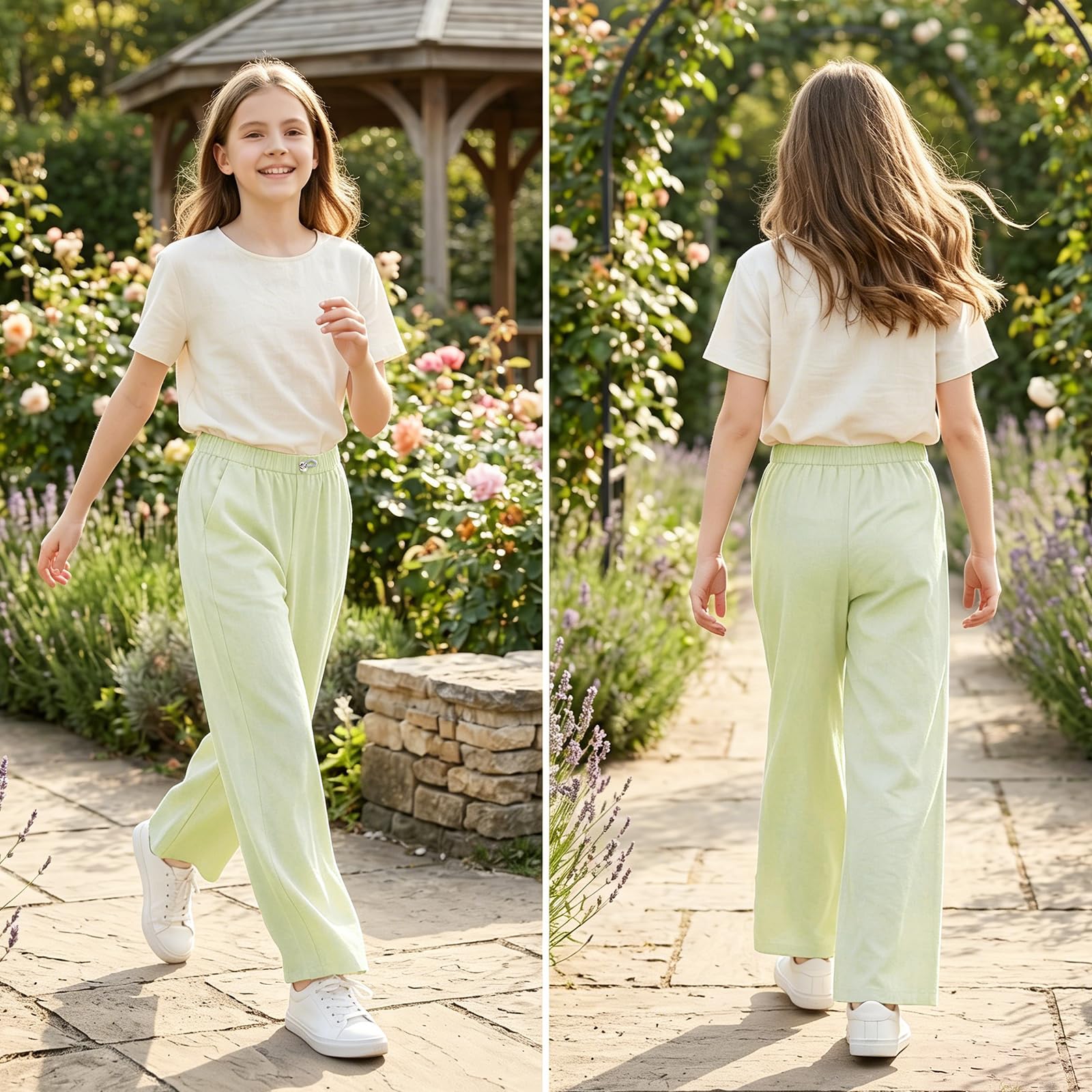 Hose Mädchen Kinder Wasserdicht UPF 50+ Baggy Hosen mit Verstellbar Elastischer Bund Bequeme Atmungsaktiv Sommer Casual Jogginghose Outdoor Leichte Regenhose für Teenager Gr.110-170