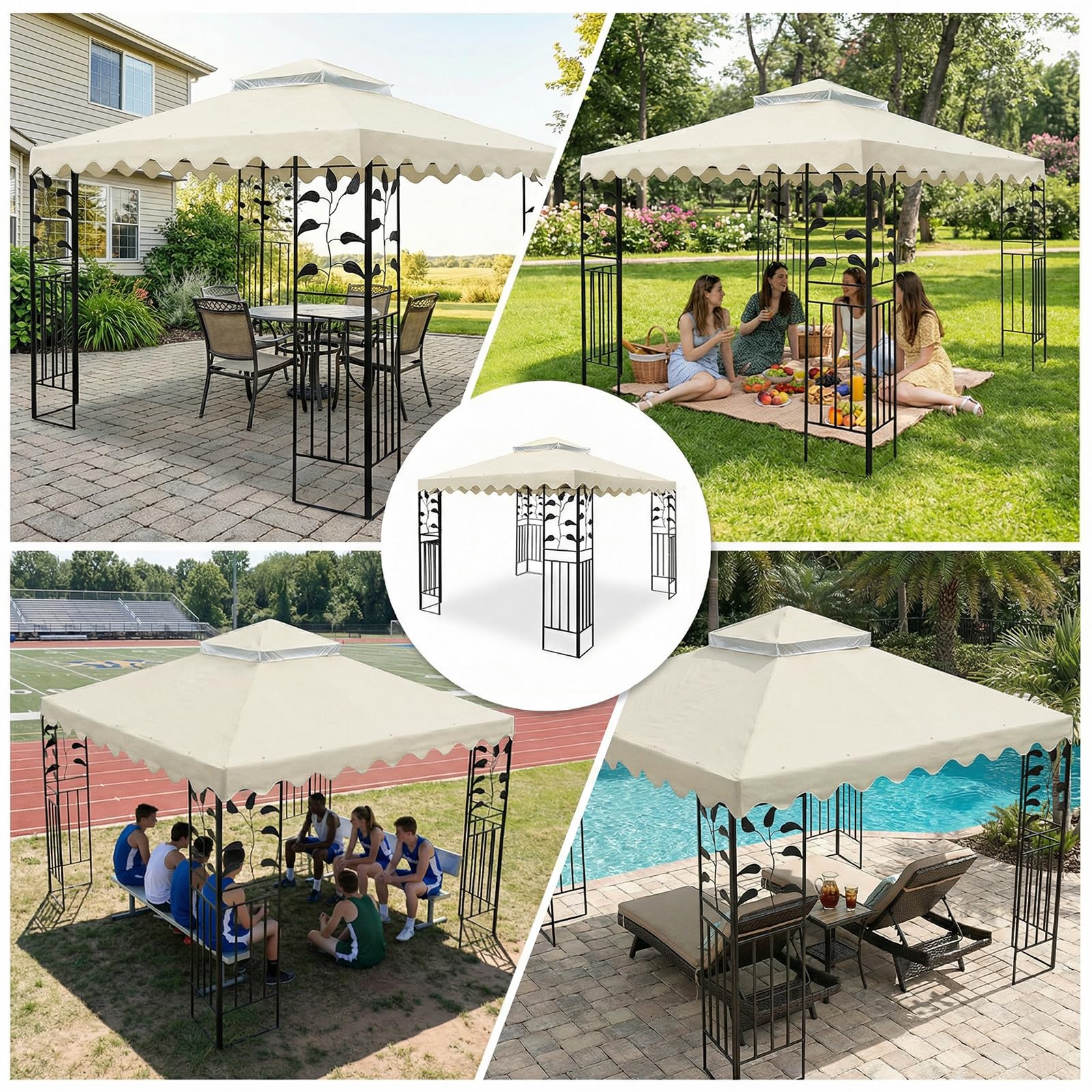 Tetto di ricambio per gazebo, 3 x 3 metri, impermeabile, 300 g/m² rinforzato, tetto di riserva, doppio strato con protezione UV e ventilazione, adatto per molti gazebo da barbecue e da giardino