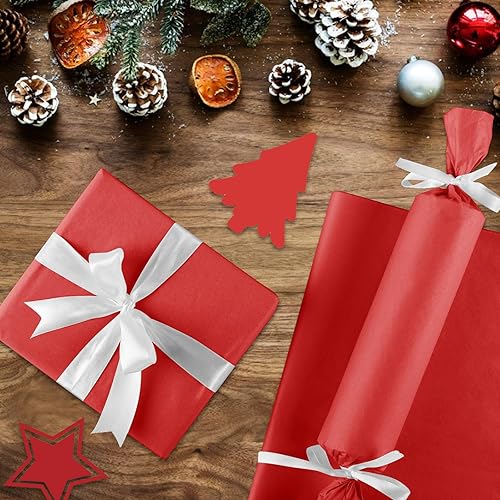 Miniatura 5 de CHRORINE 60 hojas de papel de seda rojo de Navidad, papel de seda para envolver regalos, papel de seda a granel para manualidades, decoración de