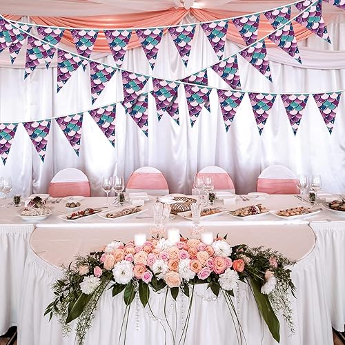 Miniatura 4 de 5 banderines de sirena para fiesta de sirena, banderines de fiesta de sirena, suministros de fiesta de sirena, guirnalda de mar, banderas