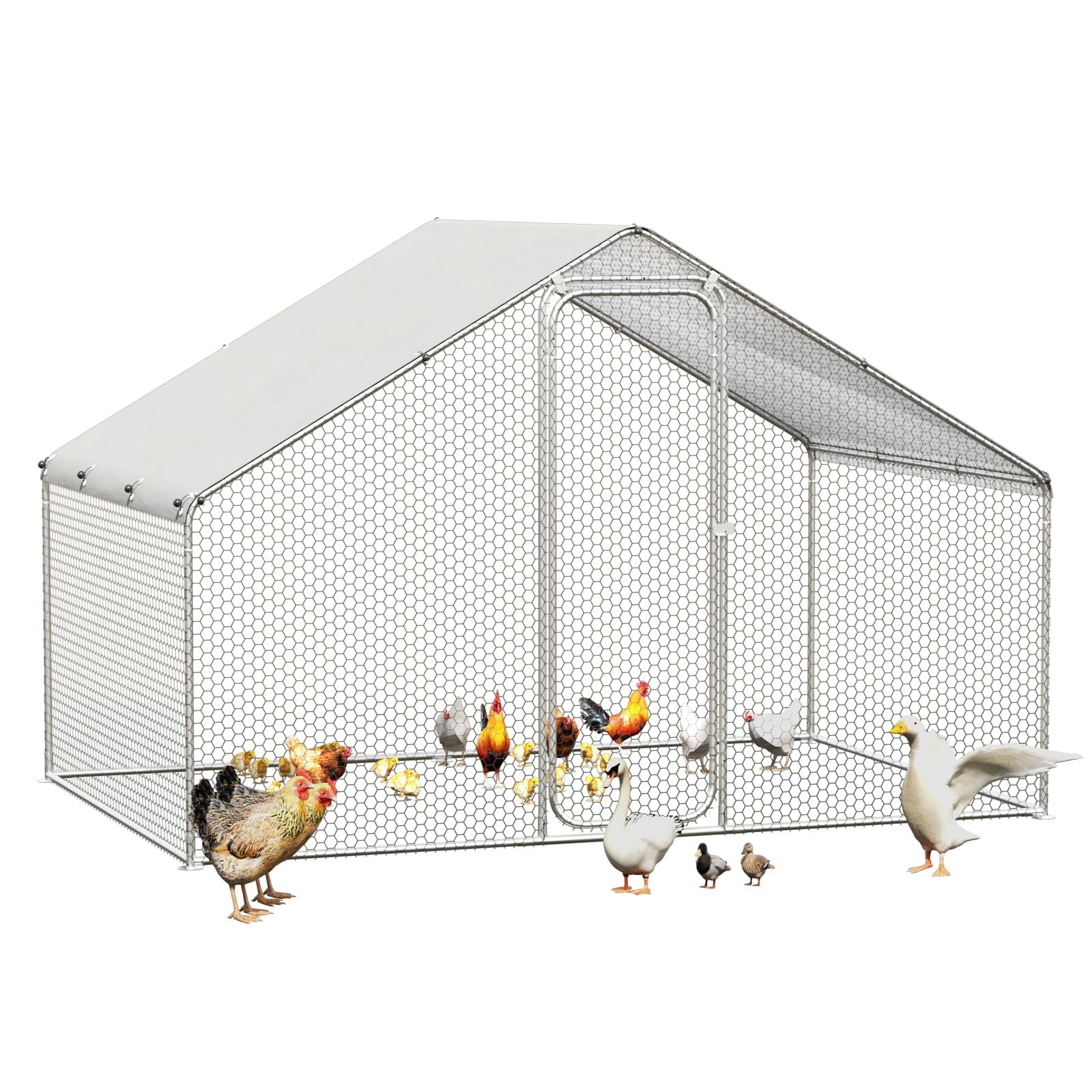 Gallinero Exterior - Jaula de Acero galvanizado para Animales pequeños 3 x 2 x 2 m, 6 m² de Superficie, con Puerta y pestillo, Jaula con Techo de Lona para Pollos