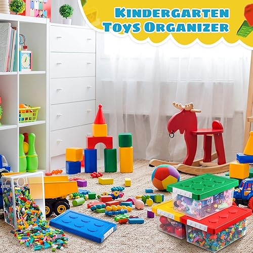 Miniatura 9 de Paquete de 4 recipientes de almacenamiento de juguetes con tapas en forma de ladrillo caja organizadora de almacenamiento para niños contenedor