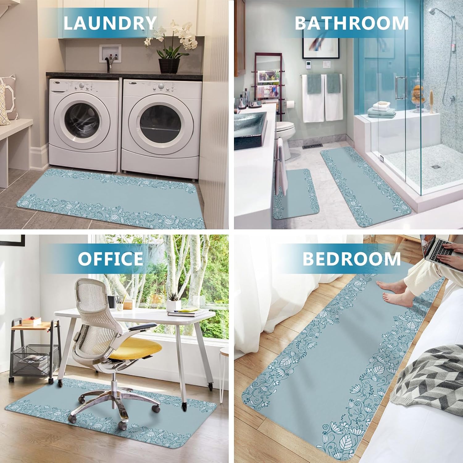 Cartoon 2 Pieces Kitchen Mats Floor Area Rug Set Ocean Starfish Conch Shell Non-Slip Doormat, Indoor Water Absorbent Standing Runner Rugs for Home Decor Blue Gradient Geometric