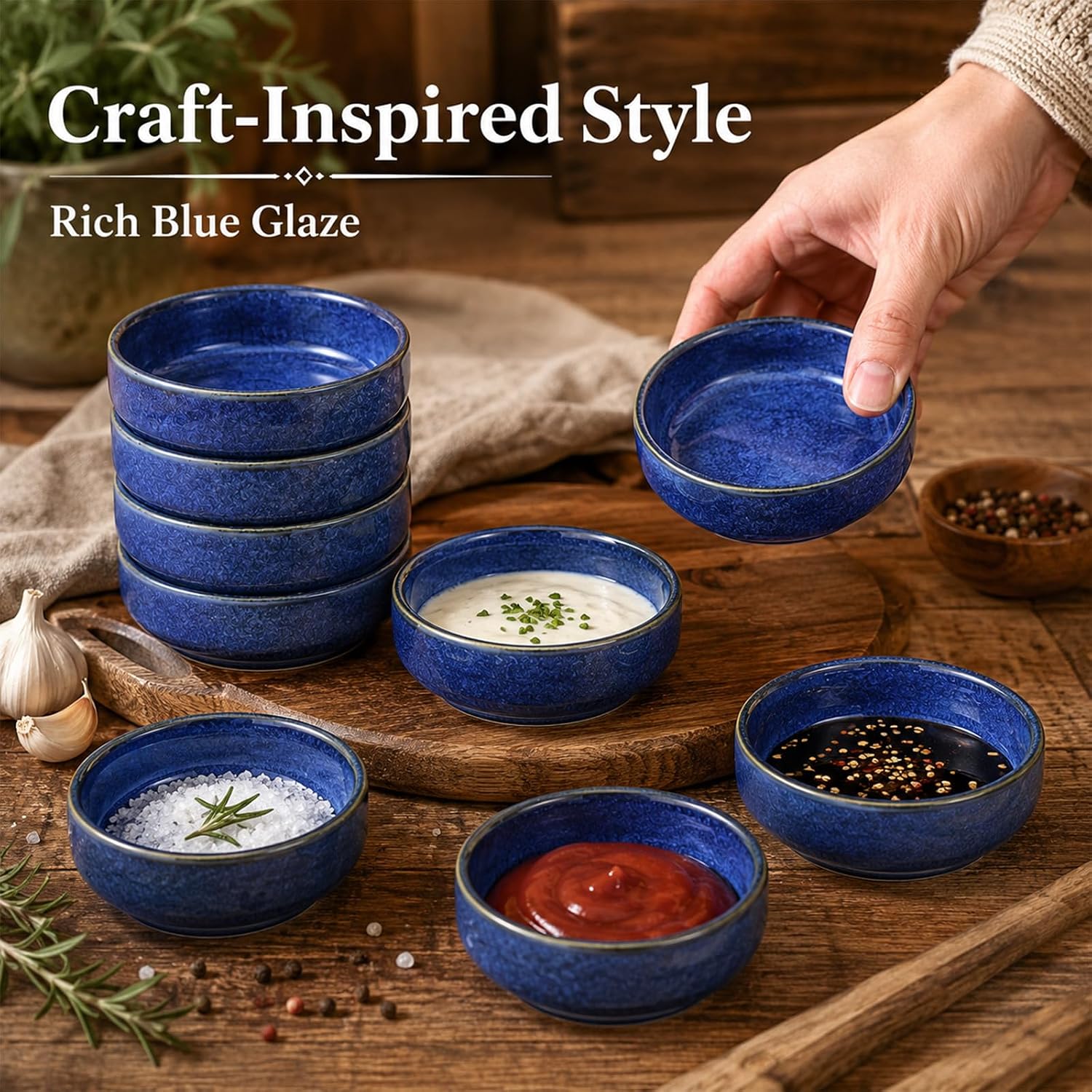 6Pcs 3.4" Ceramic Soy Sauce Dish 2.5oz Reactive Glaze Dipping Bowl