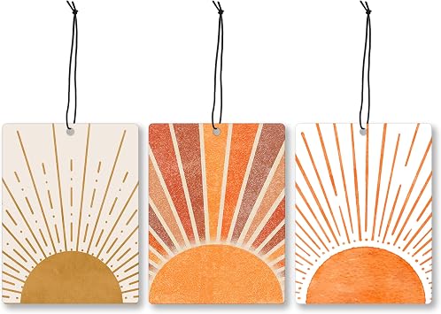 Mancheng-zi Boho Sun Car Air Freshener 3Pcs, Mid Century Modern Abstract Sunshine Air Freshener Hanging for Cars Closet Drawer or Books, Cute Boho Car Accessories Mirror Decor for Women Men