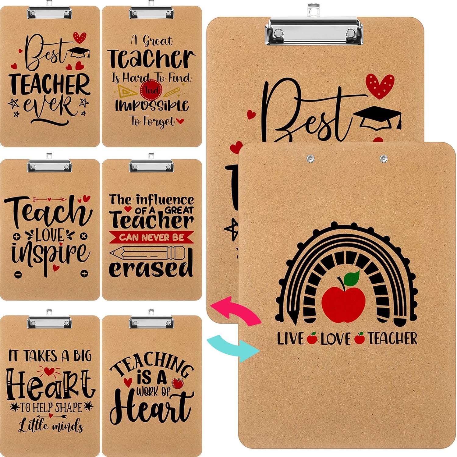 Seajan 6 Pcs Teacher Clipboard Bulk 12.5 x 9 Inch Teacher Appreciation Gift Rainbow Wooden Clipboards with Low Profile Clip Standard A4 Letter Size Back to School Thank You Teacher Gifts