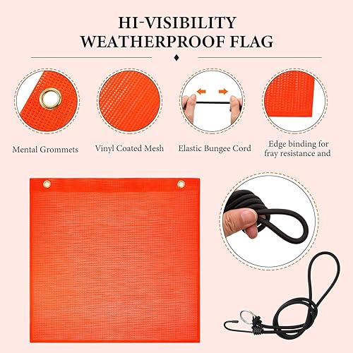 Miniatura 3 de 4 banderas de seguridad de malla de 18 x 18 pulgadas, advertencia naranja con cuerda elástica, buena visibilidad resistente a la intemperie con
