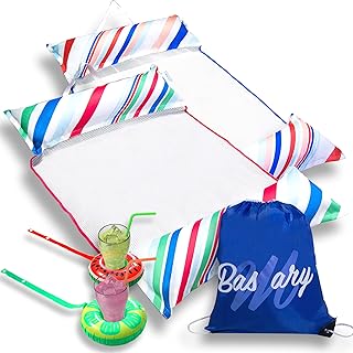 BASMARY Pool Hammock Floats - Cloth Water Hammock for Adults - Multi-Purpose Beach Floats, 2Pack Swimming Hammock, Pool Toys for Adults & Pool Floaties - Inflatable Cup Holders and Travel Bag Included