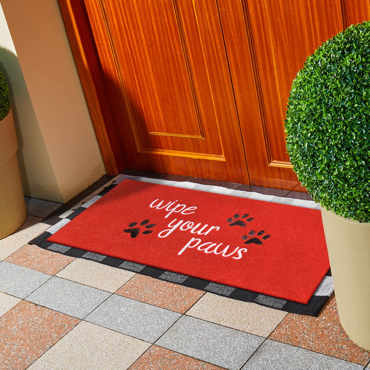 HLFMVWE Welcome Door Mats for Home Entrance Funny Doo rmats Wipe Your Paws Mat Welcome Mats for Front Door Non Slip Rubber Mat for Dog Doormat Red 120x 45 cm - Image 2