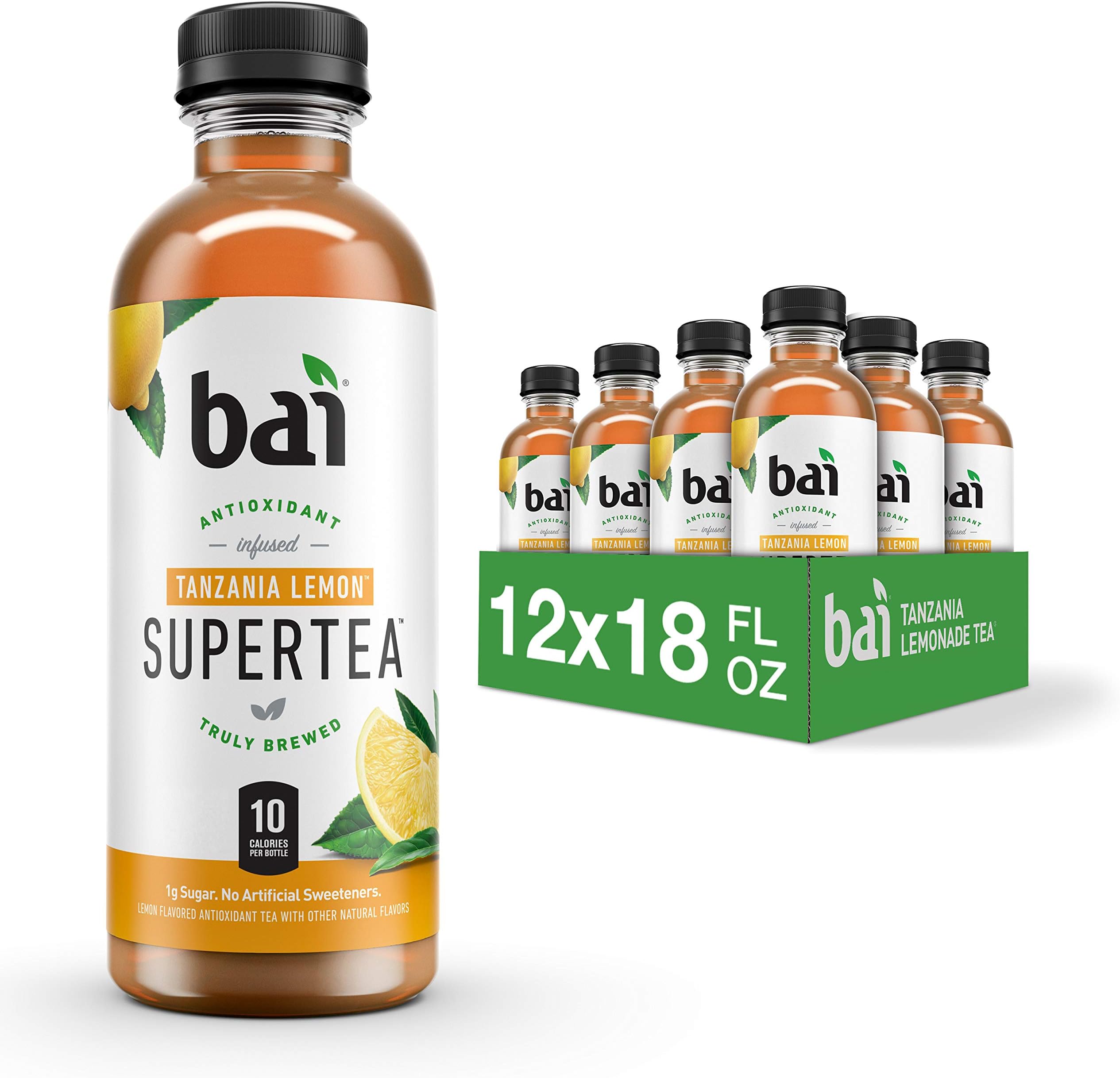 Iced Tea, Tanzania Lemon, Antioxidant Infused Supertea, Crafted with Real Tea (Black Tea, White Tea), 18 Fluid Ounce Bottles, (Pack of 12)