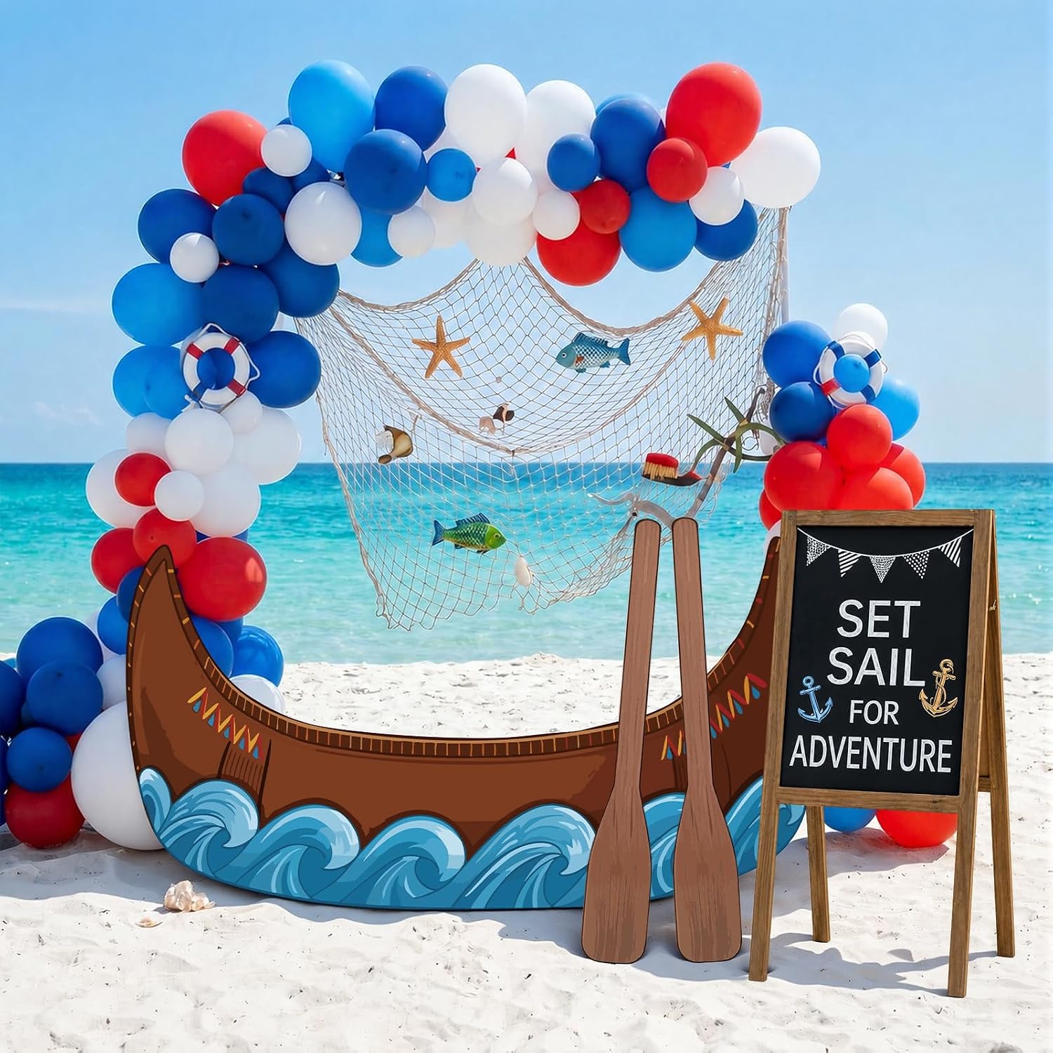 5 Ft VBS Canoe Cardboard Cutout Standup with 2 Paddles, 3 Pcs Nautical Party Decorations, Boat Photo Booth Backdrop for Vacation Bible School Camping Summer Beach Sailor Party Decorations