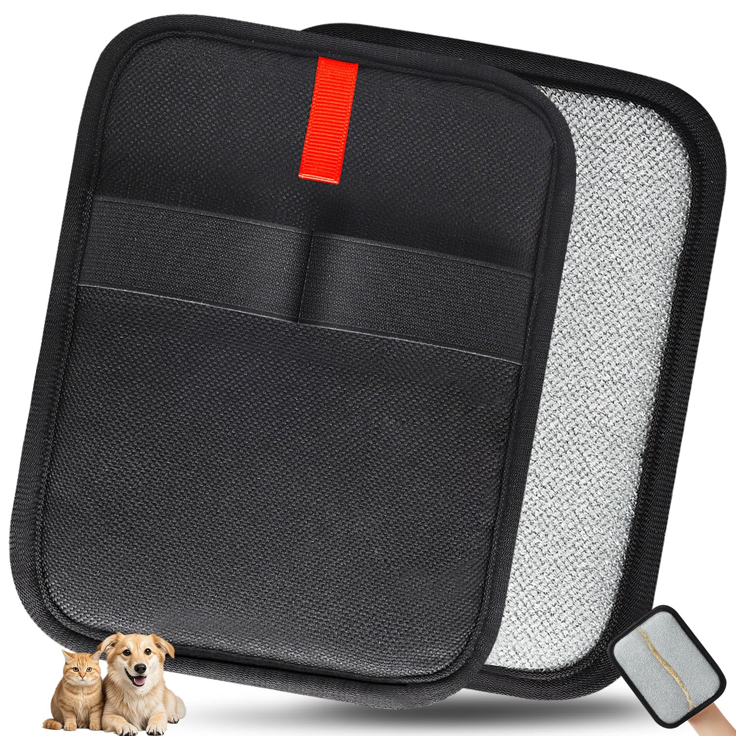 INABULETWO 2 Pcs Pets Static Removal Gloves, Reusable Cat Dog Electrostatic Hair Remover Grooming Glove Tool (1 Pcs Black+Red)