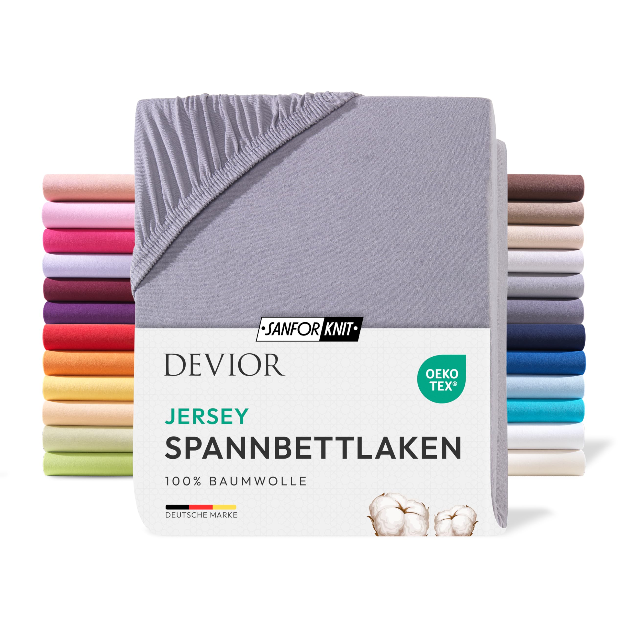 Devior Jersey Spannbettlaken 180x200cm - 200x200cm, 100% Baumwolle, Matratzenhöhe bis 22cm, Grau – 135 g/m² Anti-Statisches, atmungsaktives Bettlaken mit Einlaufschutz, Matratzenbezug Grau